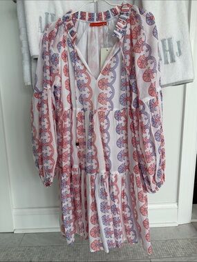 Oliphant White Dress with Coral & Lavender Paisley Print